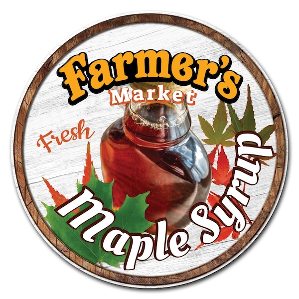 Corrugated Plastic Sign W/ Stakes 24in Circular-Farmers Market Maple Syrup, C-24-CIR-WS-Maple Syrup